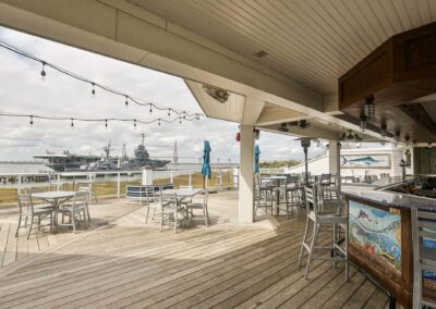 View of the USS Yorktown from the roof top Reel Bar